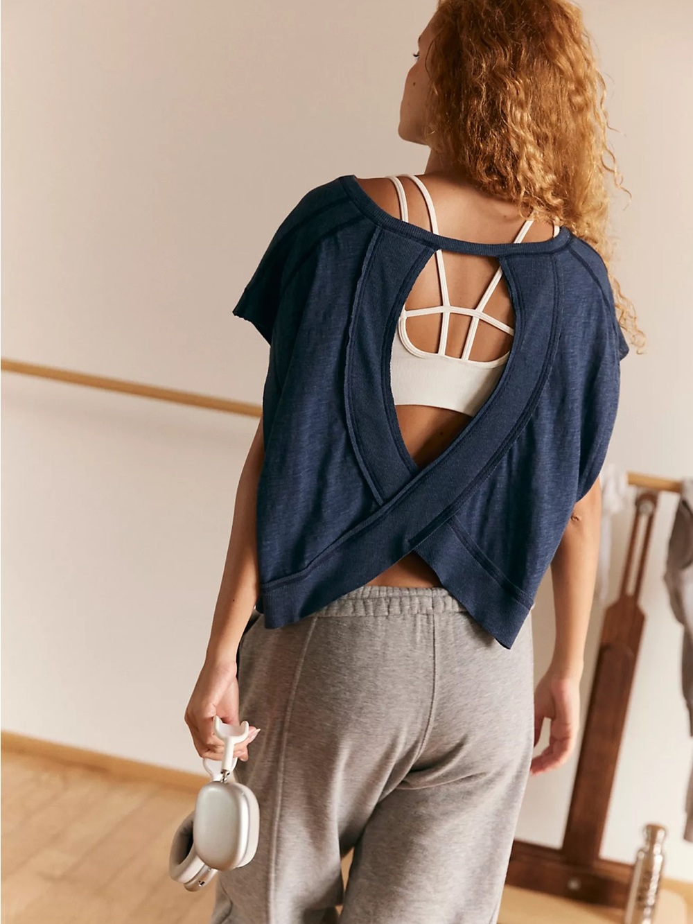 FP Movement by Free People My Time Tee Midnight Navy Open-Back Short Sleeve Tee - Picture 4 of 5